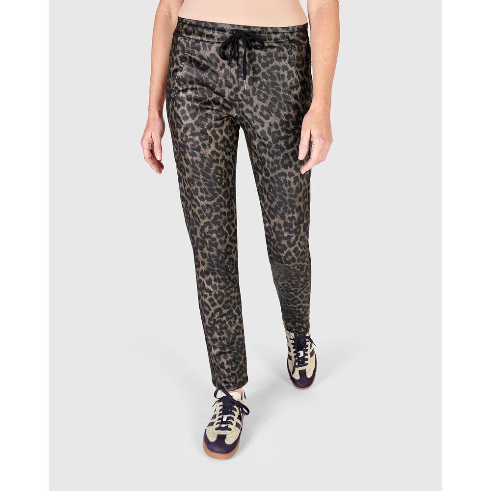 Alembika Animal Iconic Stretch Jeans Leopard Print Elastic Waist SZ L
